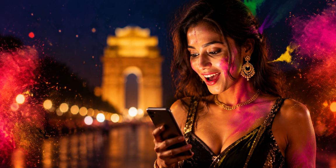 Player using mobile to make a deposit at 2237 during Holi festival in Delhi