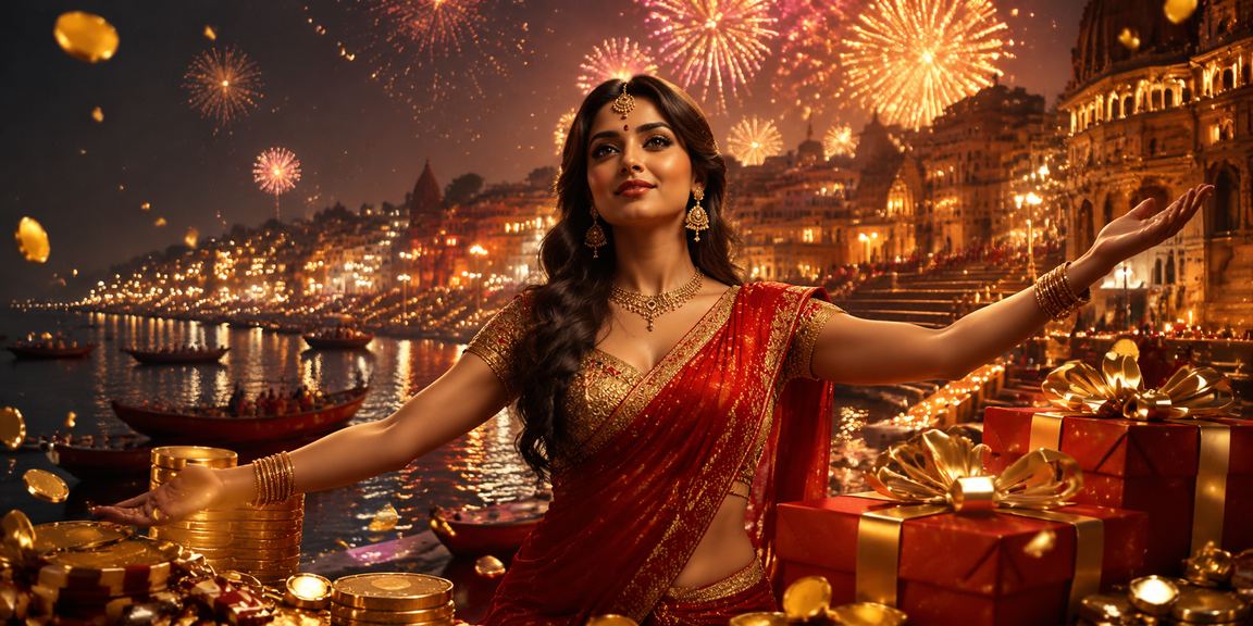 Mobile player enjoying Rummy game interface at Varanasi with ambient lighting
